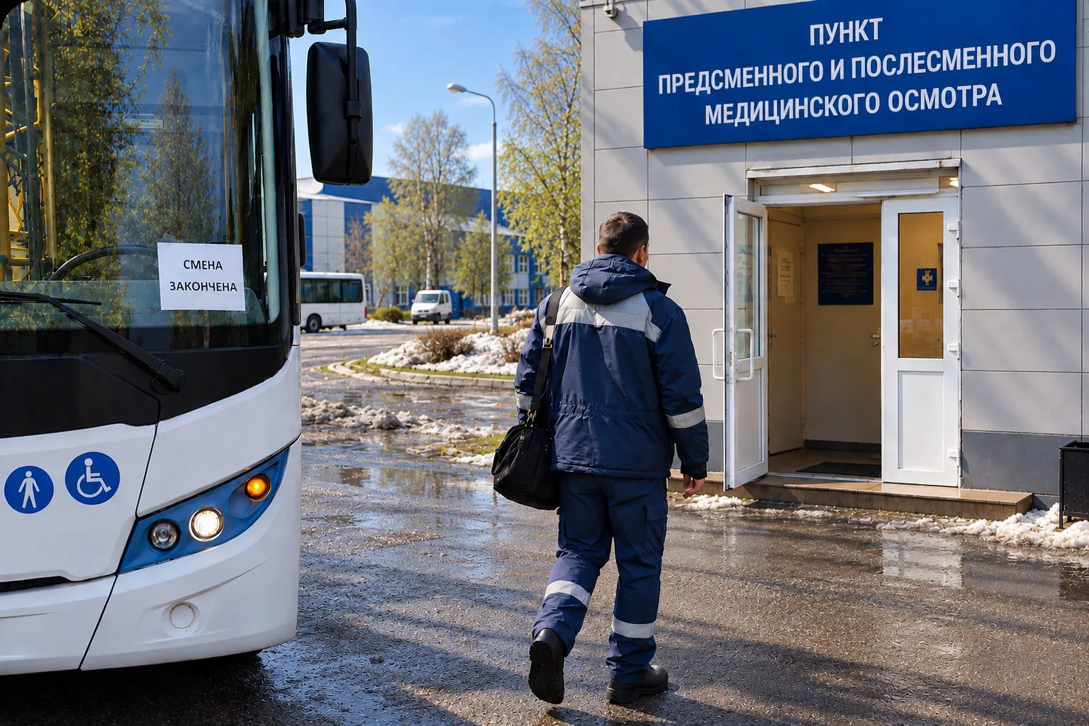 Водитель после смены идёт на послесменный медицинский осмотр
